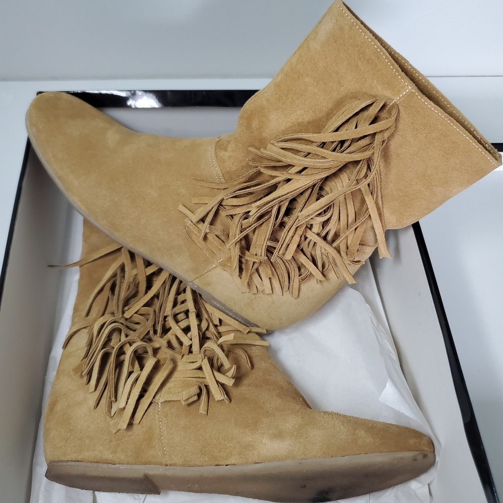 Chocola Made in Italy Suede Leather Fringe Ankle Boots Boho Revival‎ 60s